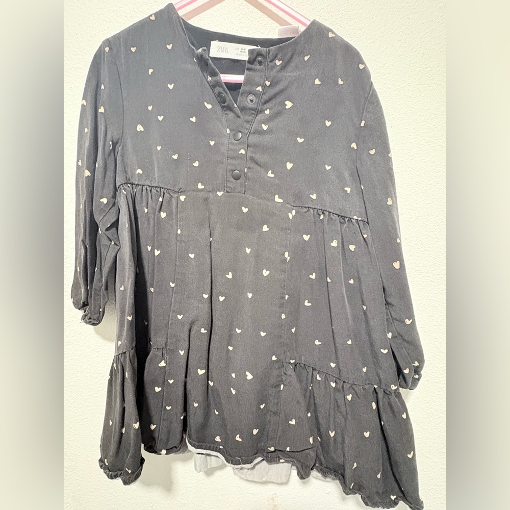 Zara Kids Casual Dress - Black with Cream Hearts